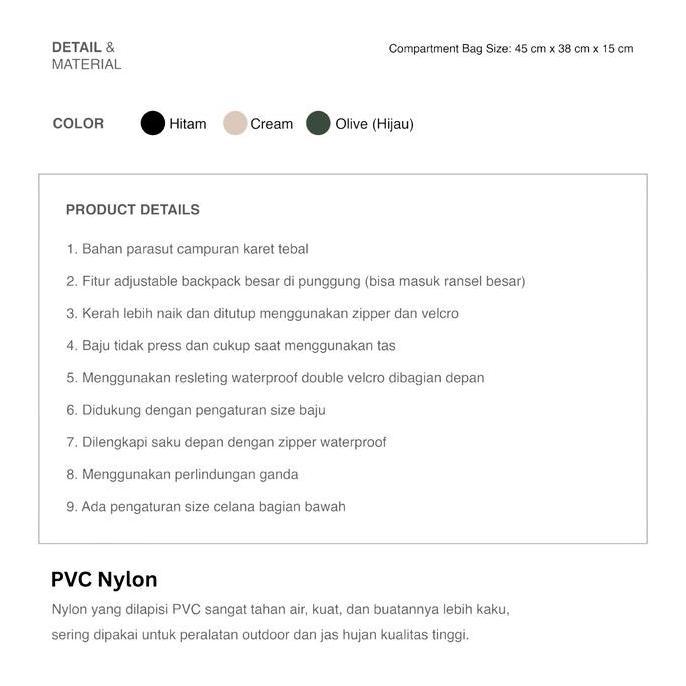LIFESTYLE 3Second Jas Hujan Pria Wanita Regular Fit Raincoat Setelan Eden OL-C090125 LIFESTYLE