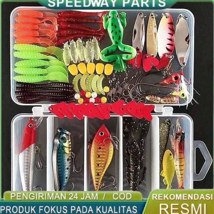 (COD)75pcs Umpan Casting 1 Set Box Lengkap Umpan Pancing Fishing Tackle Box Soft Plastic Lure Umpan 