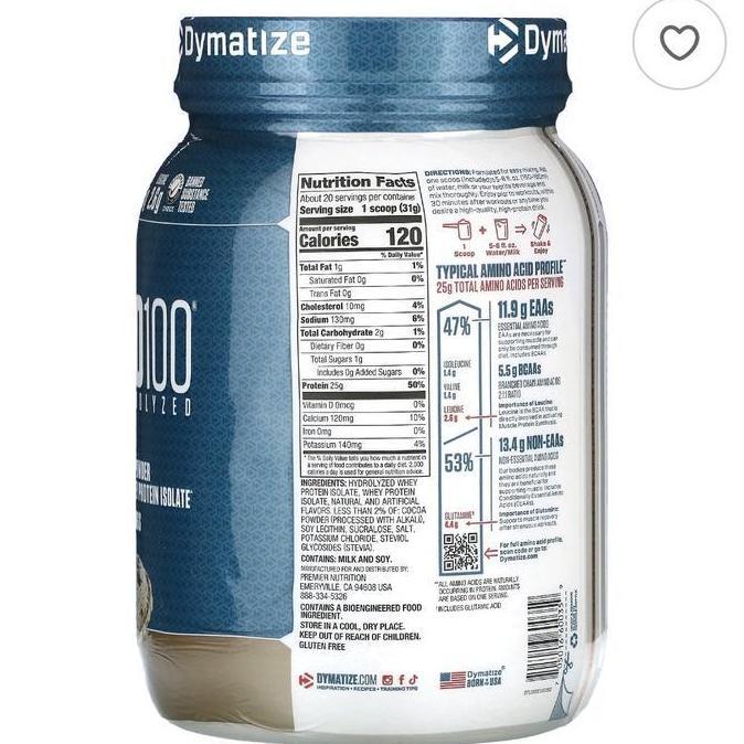Dymatize Iso100 Hydrolyzed 100% Whey Protein Isolate Cookies & Cream Iso 100
