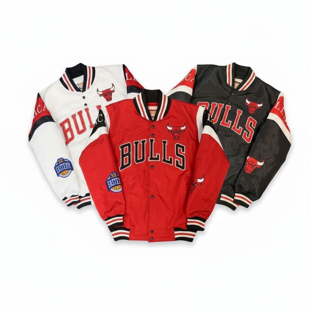 new "jaket baseball nba chicago bulls pria wanita varsity hitam bahan parasut waterproof"