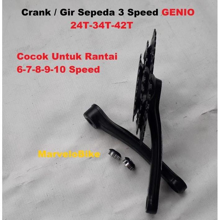 Crank Gir Depan Sepeda 3 Speed 24-34-42T GENIO Gir Sepeda MTB Federal Seli Balap RoadBike