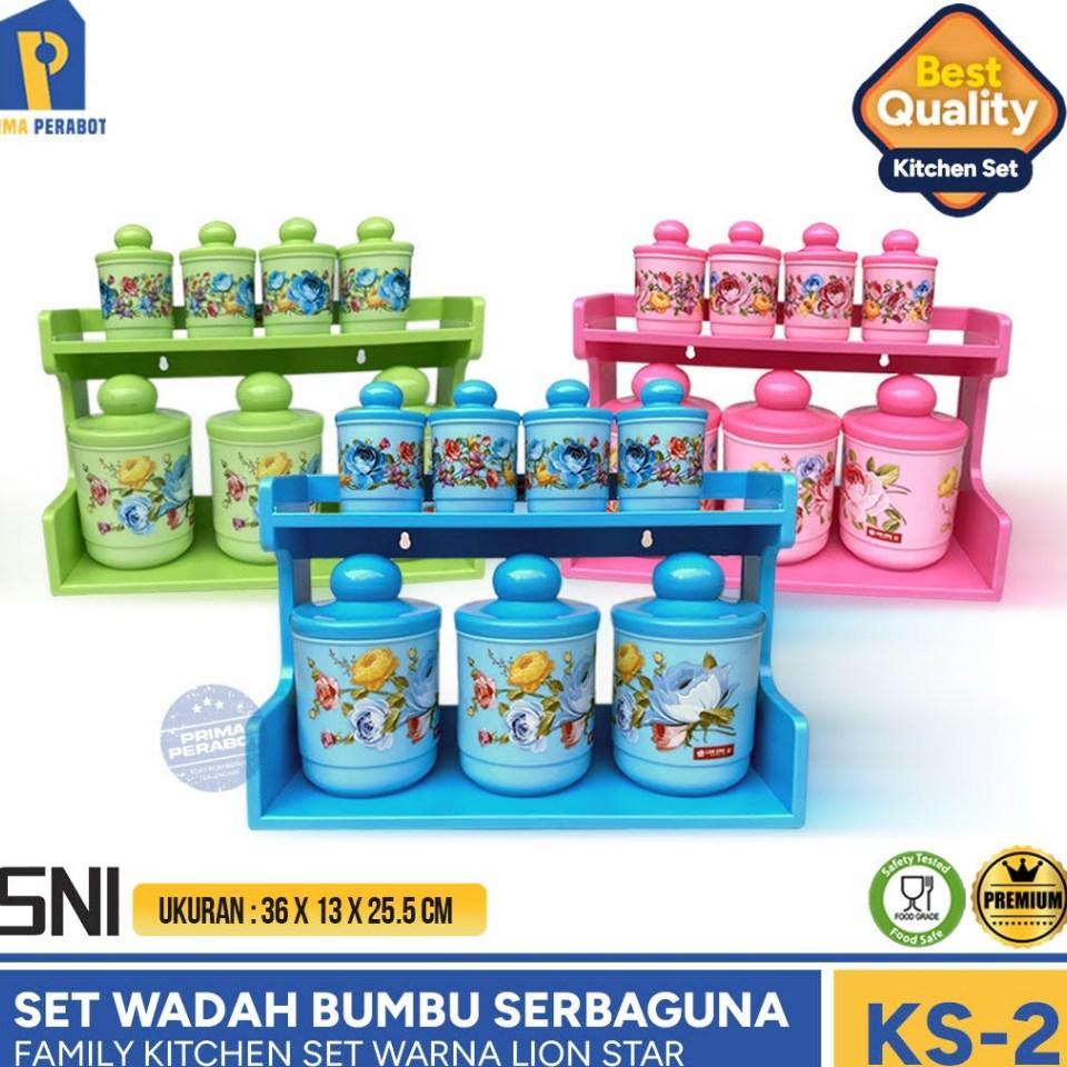 Wadah Bumbu Dapur Bonus Rak Set 7 Pcs Tempat Bumbu Serbaguna Kitchen Set Ks-2 Lion Star