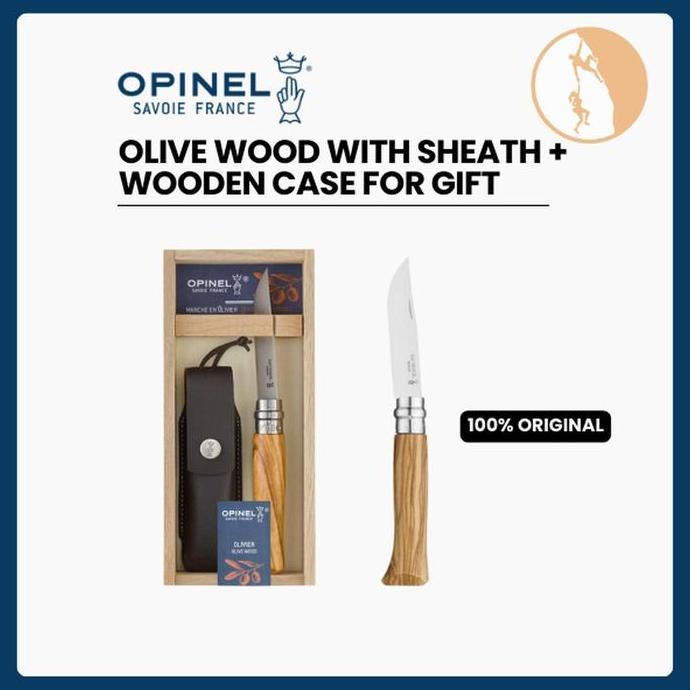 Opinel No. 08 Olive Wood with Sheath + Wooden Case for Gift