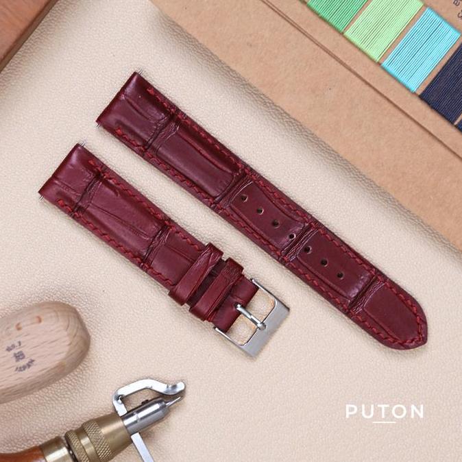 Custom Crocodile Leather Watch strap - Dark Red