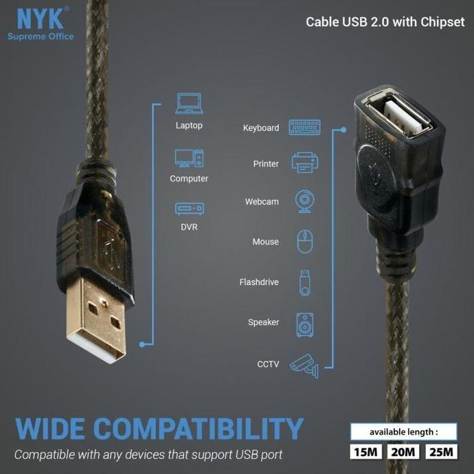 Kabel USB Extension Perpanjangan aktif 15M 20M 25M USB 2.0 Chip