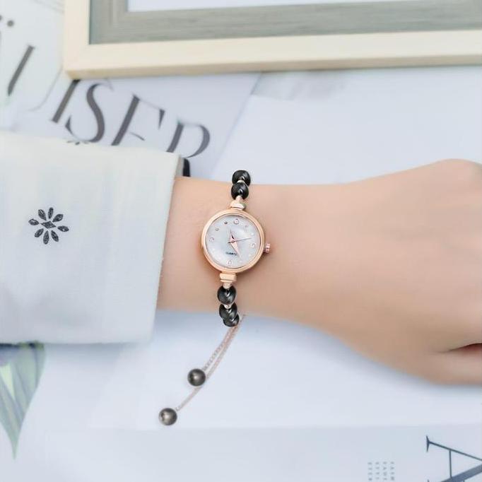 Toki- Kj Jam Tangan Nita Gelang Serut Analog Adjustable Anti Air Rantai Stainless Steel Diamond Fash
