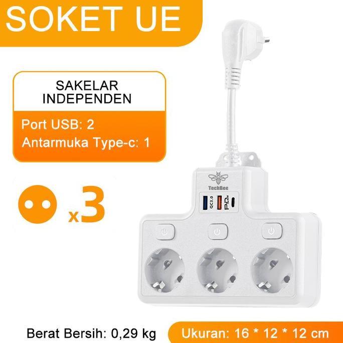 Berizka_ - Techbee Colokan Listrik 4 Lubang Stop Kontak Usb Stop Kontak Traveling Universal Stop Kon
