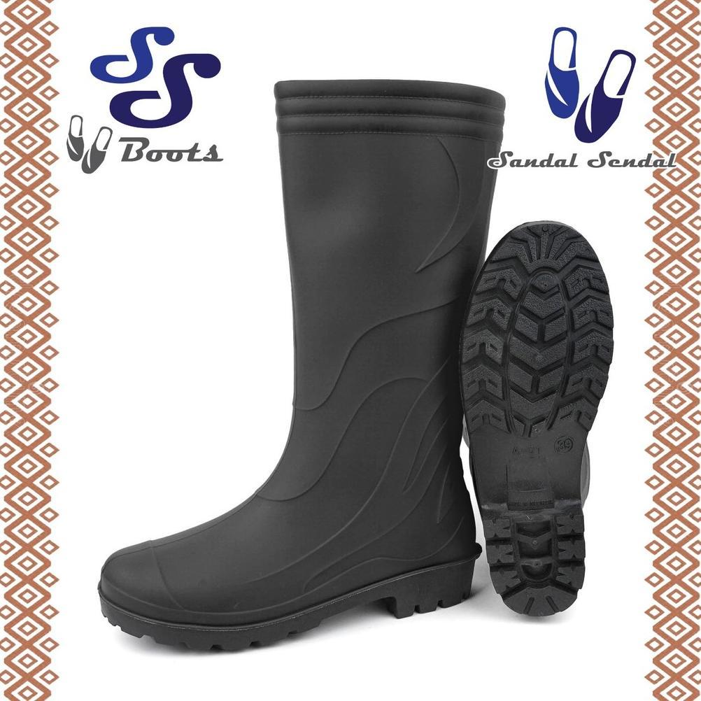 ORIGINAL Sepatu Boot Tinggi SS Delta Hitam - Bot Boots Tinggi Petani Proyek Konstruksi PVC Anti Slip