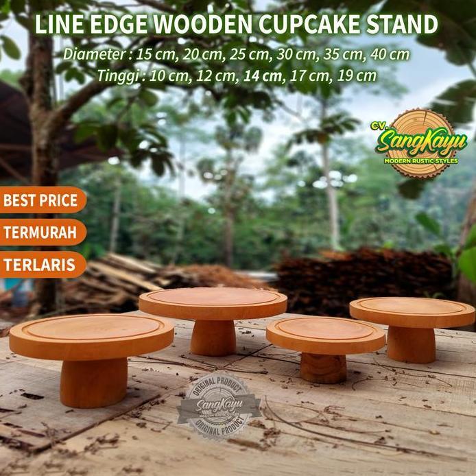 Rak kue kayu line edge wooden cupcake stand natural tatakan kue kayu