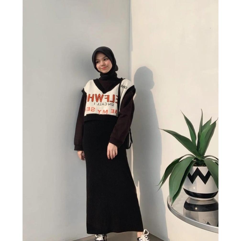Murah  Inner Dress Rayon Twill Tali Pinggang Inner Gamis Rayon Tanpa Lengan Manset Dress Span Baju D