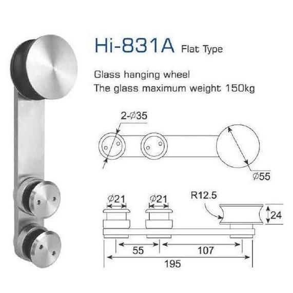 Set Roda Acc Pintu Kaca Sliding Frameless Glass Door Bracket Ke Kaca