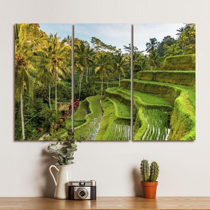 Dekorasi Pemandangan Sawah Poster Kayu Hiasan Dinding