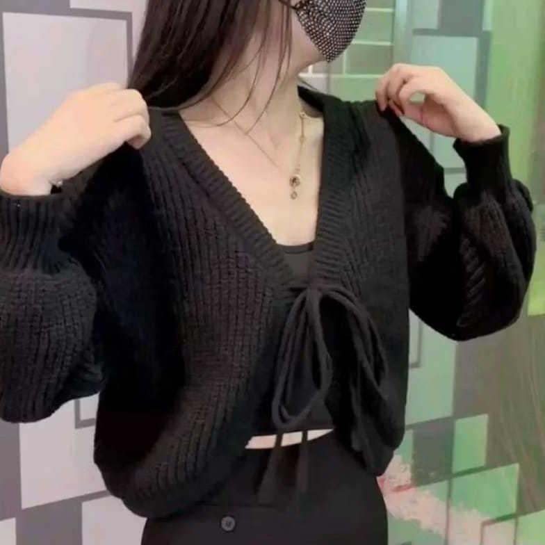 Premium Bolero Tali Rajut Crop / Joly Sweater Tali Depan Rajut Wanita / Rajut Tali Depan