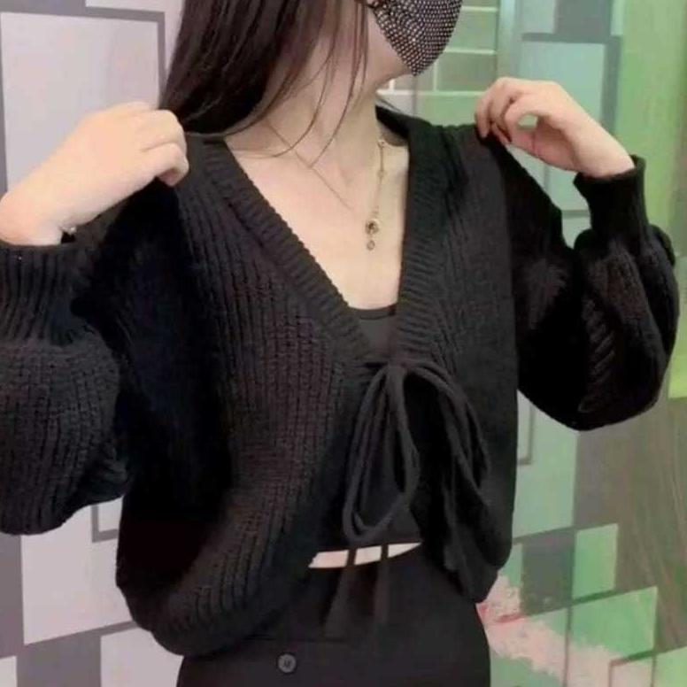 Tahan Lama Bolero Tali Rajut Crop / Joly Sweater Tali Depan Rajut Wanita / Rajut Tali Depan