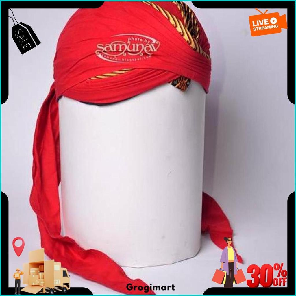 Blangkon Lipat Jogja Koncer Warna Merah Motif Samurai Murah Grade A