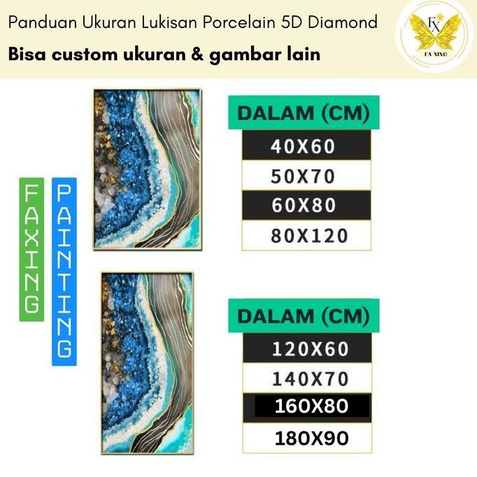 Lukisan Porcelain 5D Diamond Motif Kabah Mekah Jam Madinah Islami Horizontal Pajangan Dinding Krista