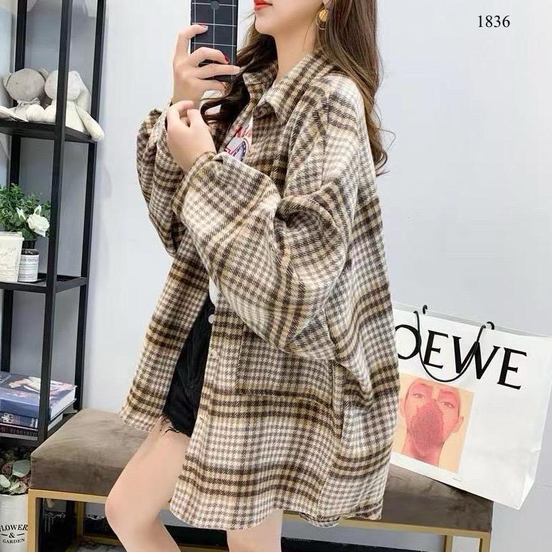 Terbaru Kemeja Import Wanita Flanel Oversize Korea Style 1836
