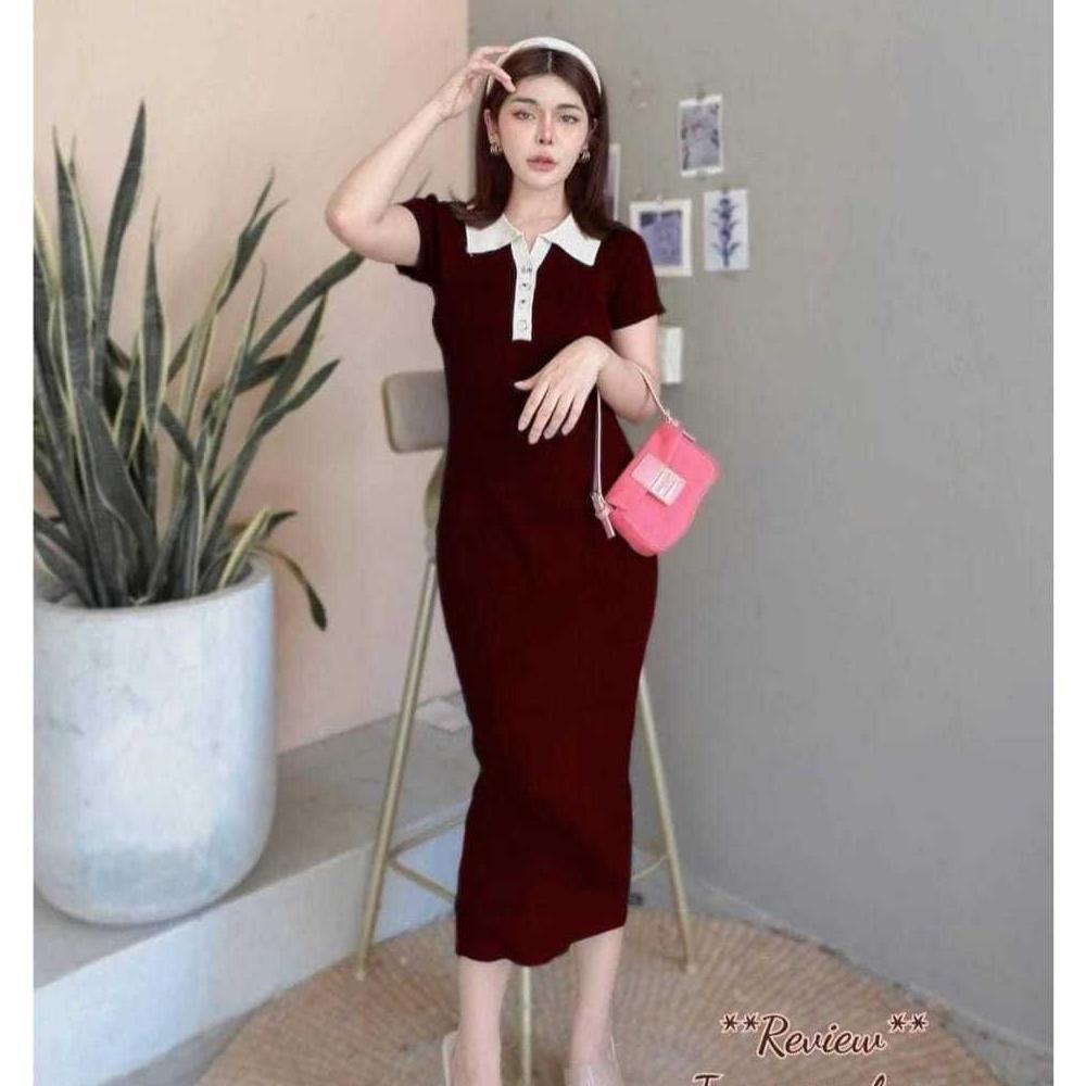 Sale Longdress Polo Kancing Rajut/Pressbody Polo Rajut/