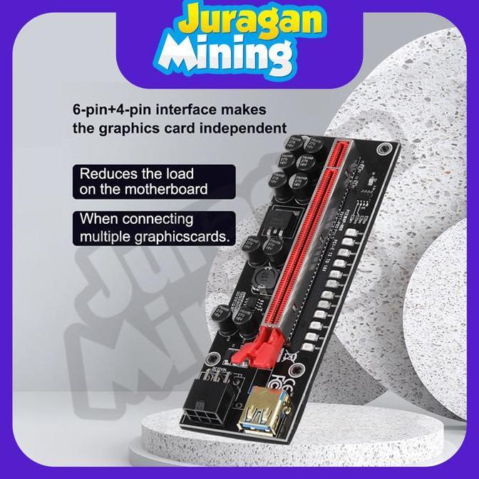 Riser PCIE Card 011 Pro Plus V011, 12 LED 10 Kapasitor 6 Pin Mining