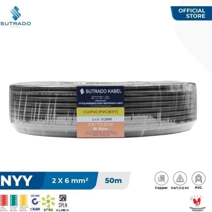 KABEL LISTRIK SERABUT TEMBAGA NYYHY SUTRADO 2X6MM2  NYYHY 2X6MM 2 X 6 MM (PER 1 METER) HITAM PM99