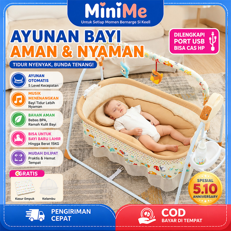 Ayunan Bayi Elektrik Otomatis Bluetooth Portable Bisa Dilipat Multifungsi Dengan Kontrol Remote Untu