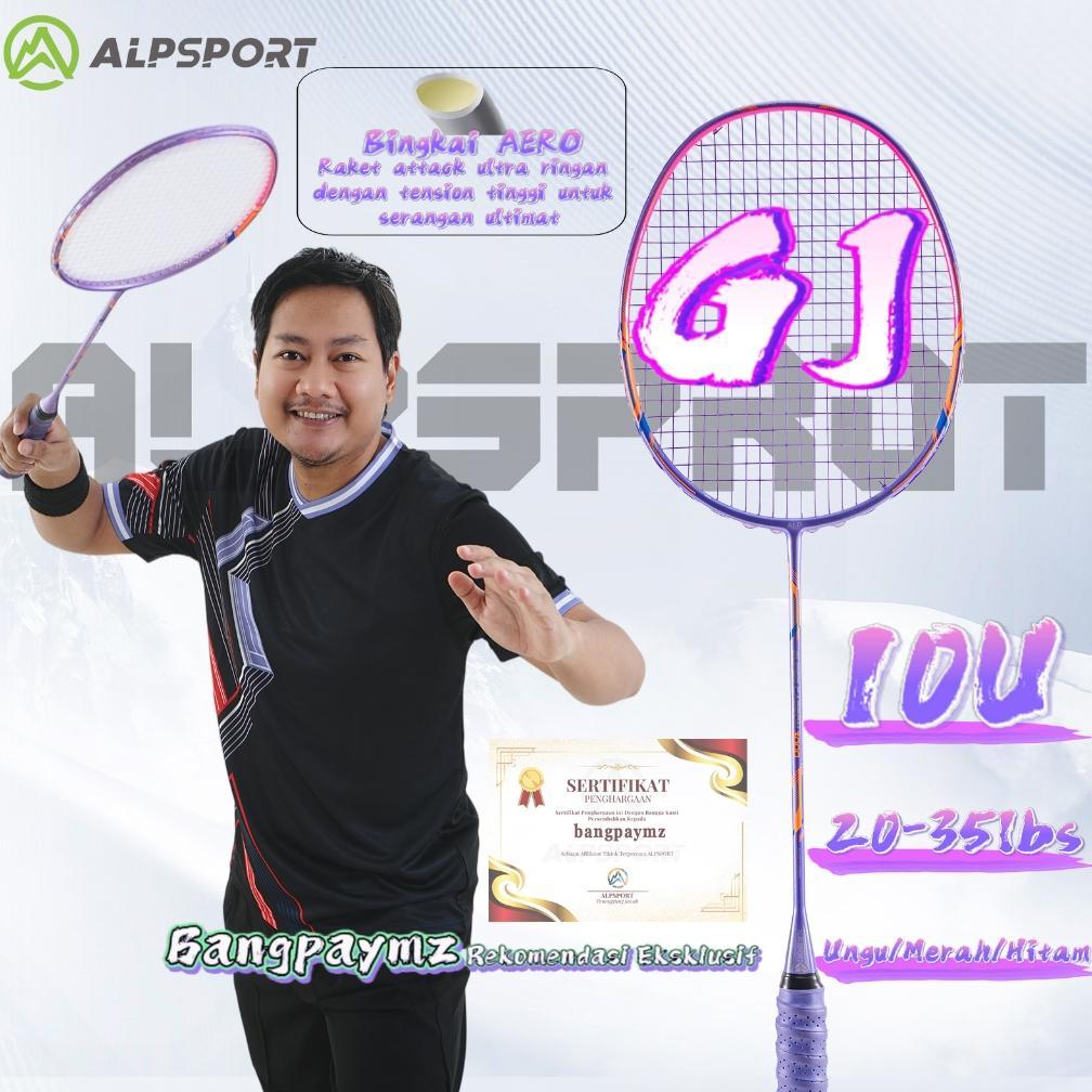 NEW DEALS ALPSPORT GJ Max 35LBS 10U 52G Raket Bulutangkis Ungu/Hitam/Merah Senar Grip Terpasang Prem