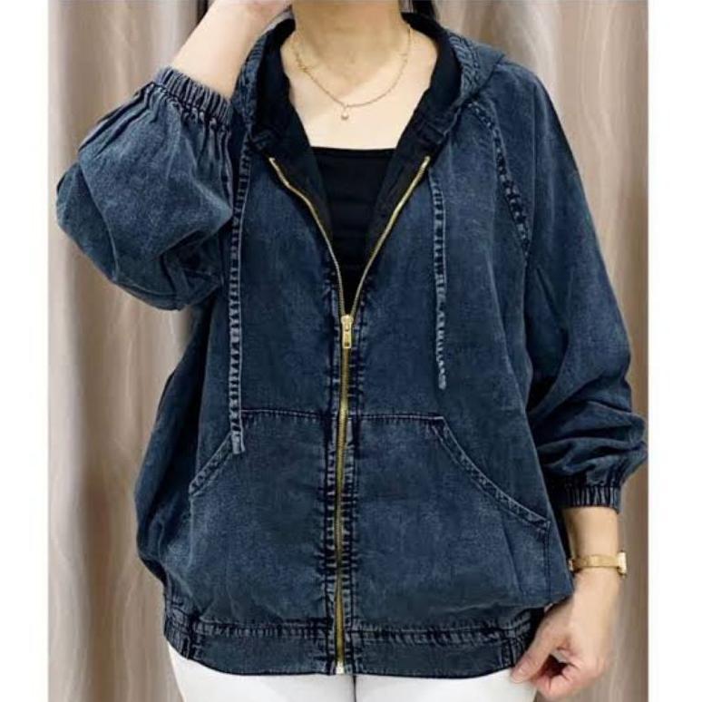 Favorit Jaket Jeans Wanita Hoodie Sleting Zipper Ld 114 Resleting Kekinian