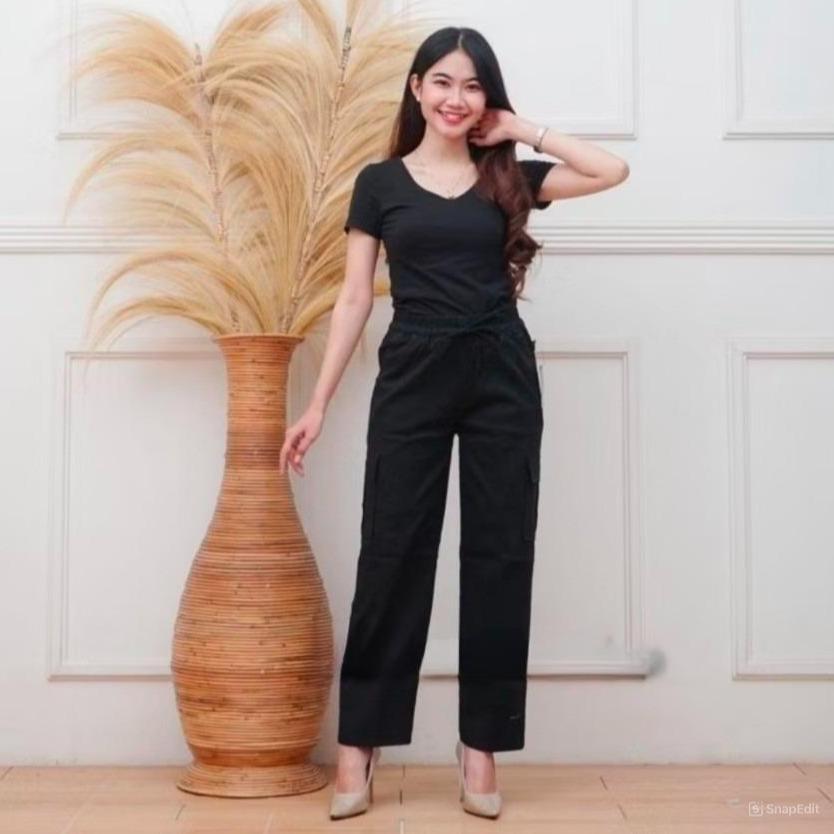 Awet Celana Kulot Cargo Panjang Wanita Bahan Katun Drill Premium
