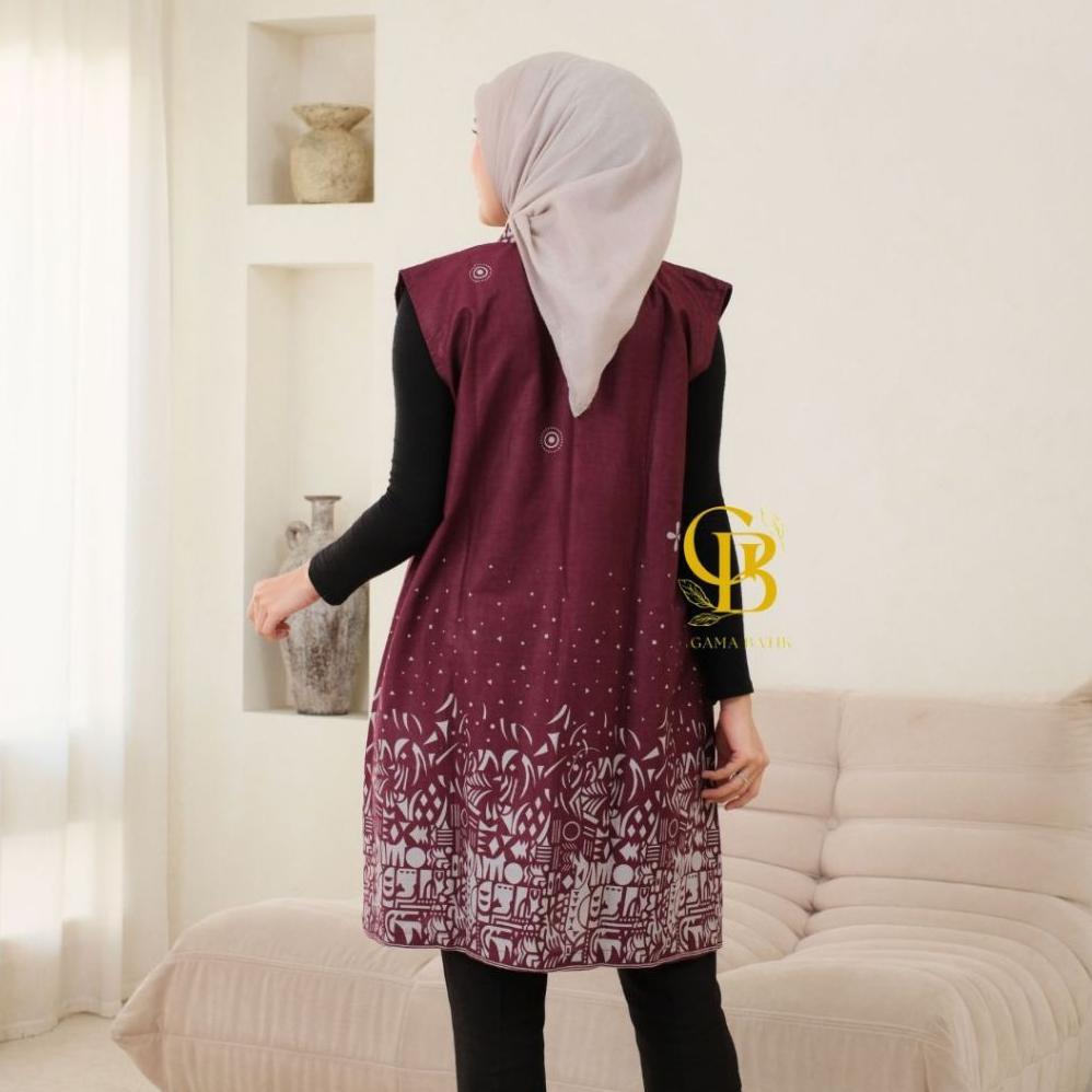 Murah !!! Long Cardi Batik Atasan Wanita Modern Outer Panjang Tanpa Lengan
