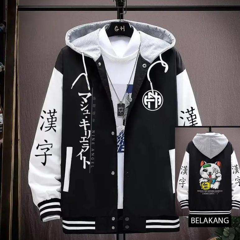 Murah Jaket Sweater Varsity Tanjiro Jepang  / Jaket Sukajan Kucing Neko / Jaket Pria Wanita