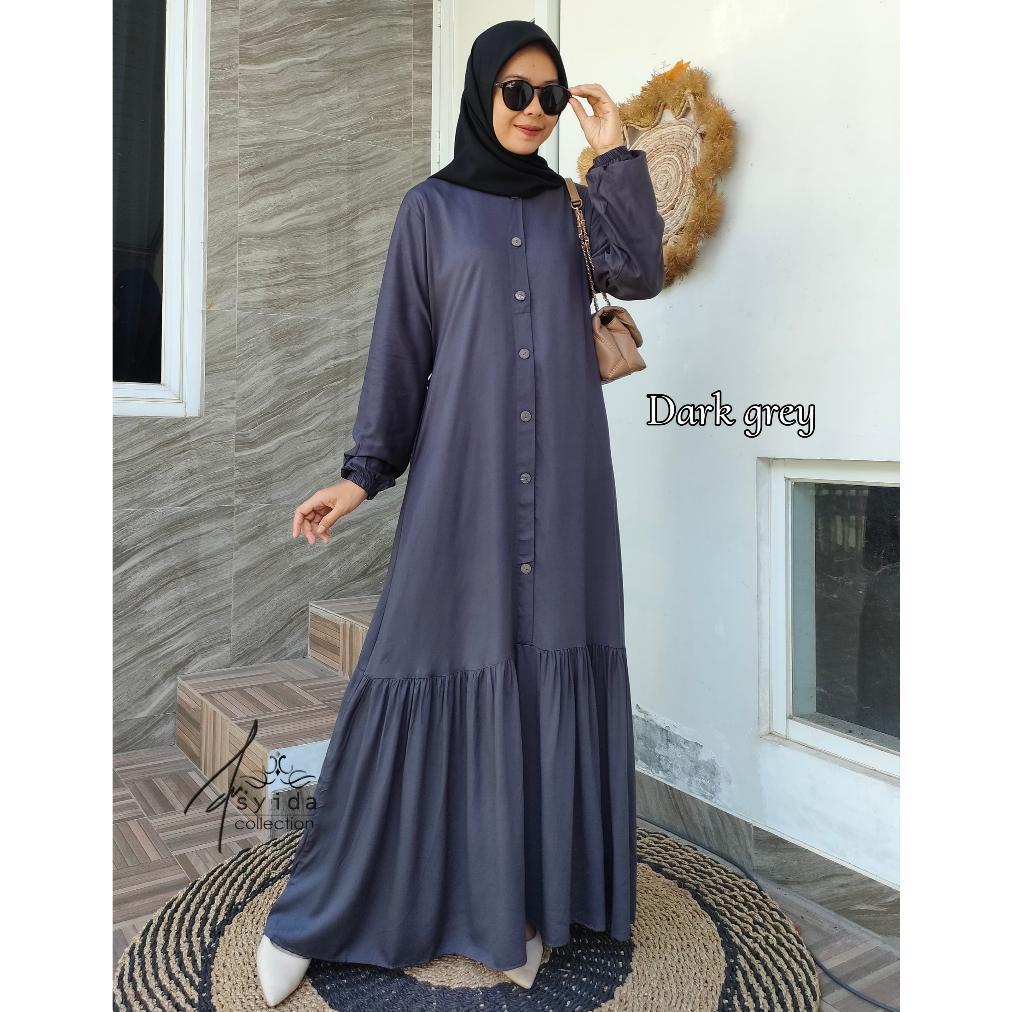 Flash Sale Gamis Rayon Twill  Polos Kancing (Sg) Gamis Kancing Susun
