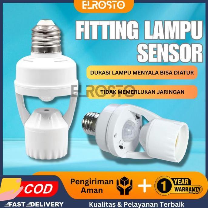 ELROSTO Fitting Lampu Sensor Gerak Otomatis E27 Fitting Lampu Smart Sensor Gerak Infrared