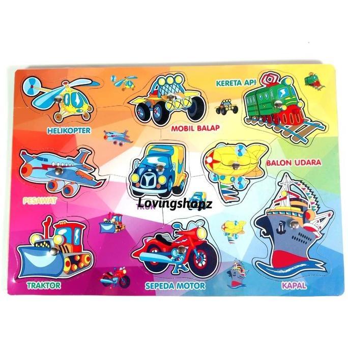 PUZZLE KAYU GAMBAR MOBIL MAINAN EDUKASI DGN KNOB BESI Anak