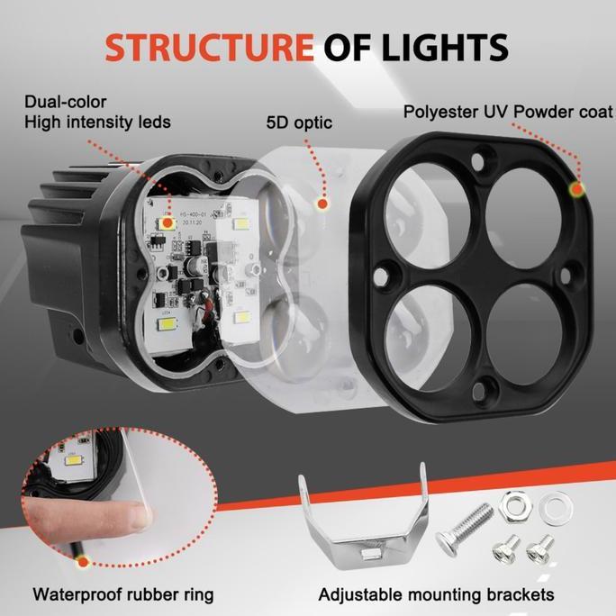Lampu Tembak Sorot Laser Gun LED 4Mata Motor Mobil 40Watt Laser Gun D2