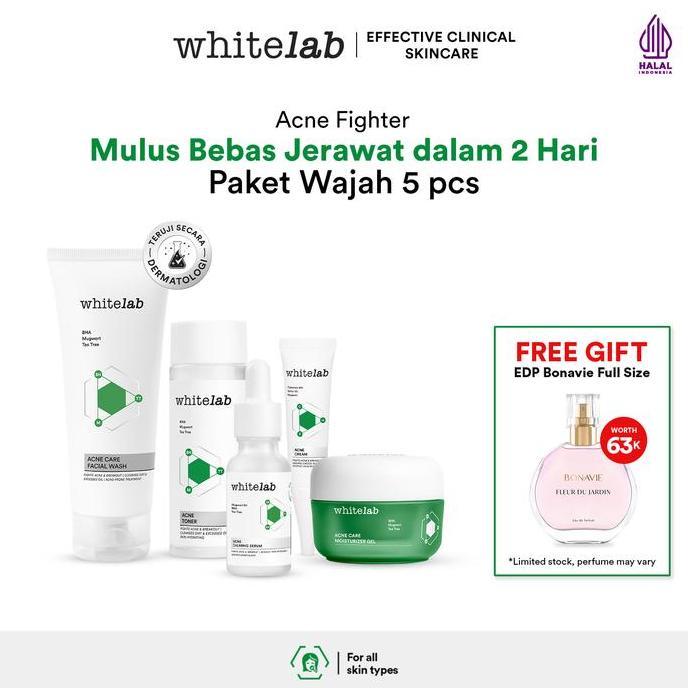 Whitelab 5pcs Paket Acne Lengkap - Facial Wash, Toner, Serum, Moisturizer, Acne Cream Paket Skincare