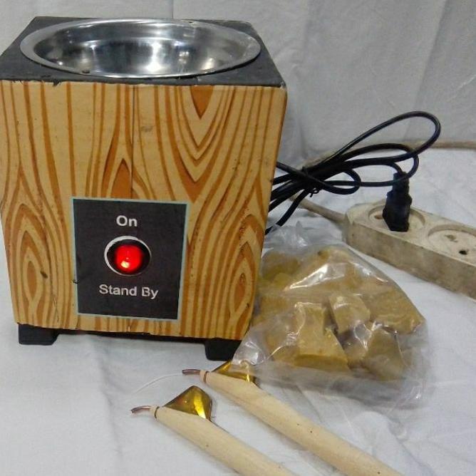 Paket Kompor Listrik Batik Kayu 50W  + Malam + 2 Canting Dan Pemanas Malam Dapat Dipisahkan