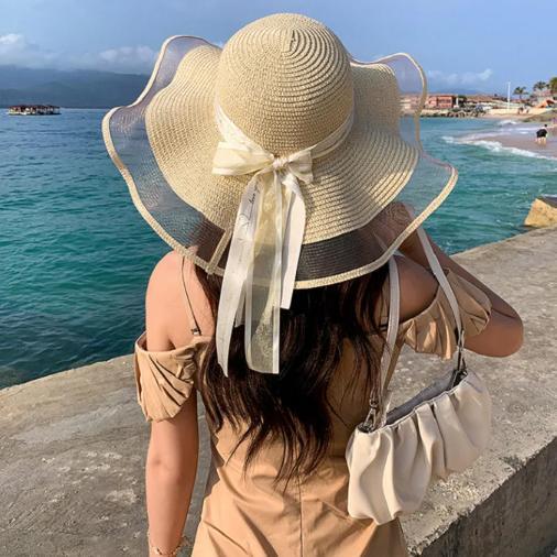 Topi Pantai Wanita Dewasa Pinggiran Lebar / Topi Jerami Pita Love / Premium Import / Korean Style