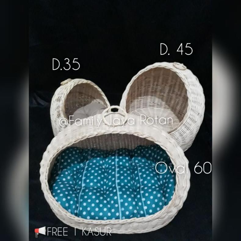 Rumah Kucing Anjing Rotan/Kandang Hewan Rotan Bulat Gratis Kasur