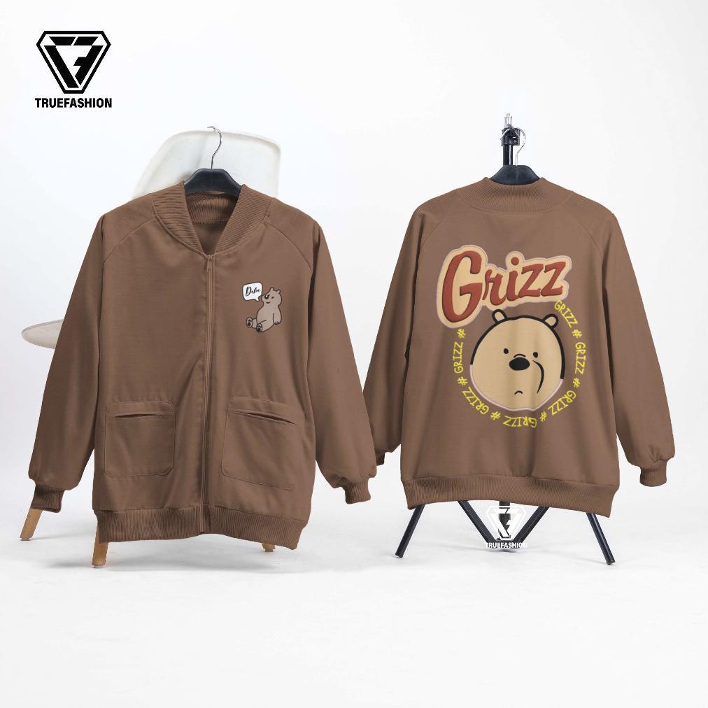 Free Ongkir Tf - Grizz Bear Jacket Varsity Baseball Wanita Dan Pria Korean Style Bomber Lucu Baju At