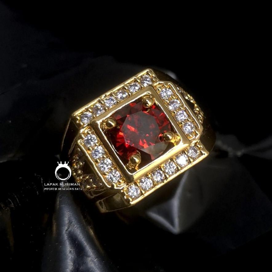 OFFICIAL Cincin Pria Warna Kuning Emas Diamond Ruby King Saphire