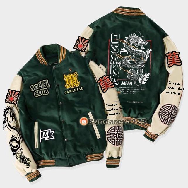 Diskon Jaket Baseball Varsity Pria & Wanita / Jaket Varsity Baseball Sukajan Jepang Naga Osaka Fullp