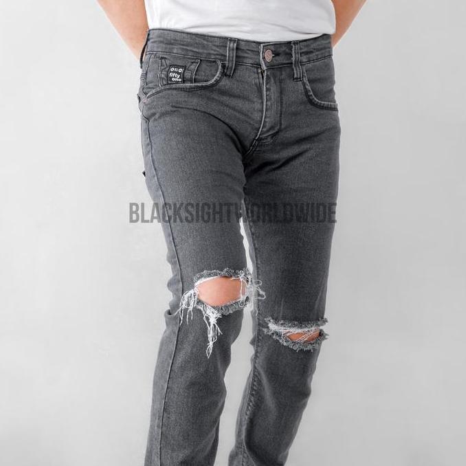 MURAH LEBAY FIFTEEN DENIM - Celana Jeans Sobek Lutut Robek Ripped Hitam Destroy Premium MURAH LEBAY