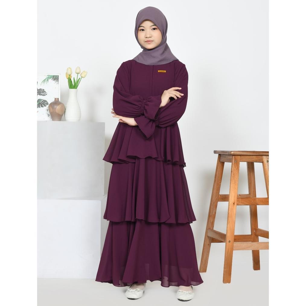 OFFICIAL ELSA GAMIS ANAK PEREMPUAN REMAJA TANGGUNG BURGUNDY CERUTY BABYDOLL KEKINIAN LONG DRESS MUSL