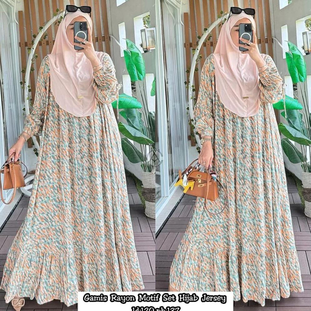 Promo Bulan Ini Altamish.Id - Larissa Gamis Rayon Motif Bunga-Bunga Gamis Terbaru Rempel Susun Lebar