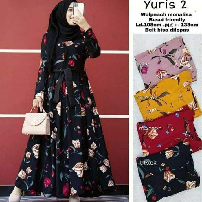 Gratis Ongkir Gamis Tulip_Motif Terbaru Katun Jepang Original / Gamis Motif Bunga Tulip