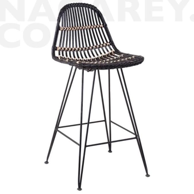 Kursi Bar Rotan Rattan Metal Julio Bar Stool Stool Chair Black Hitam