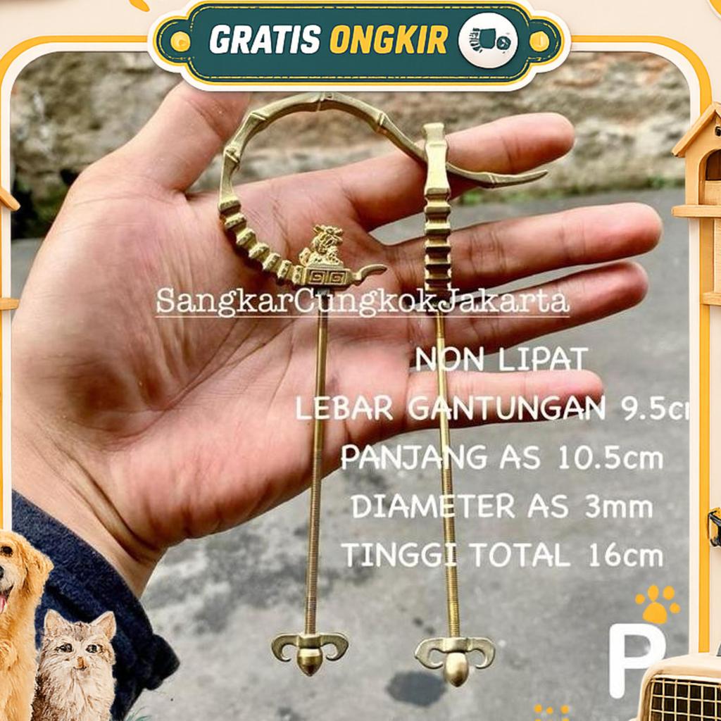 Gantungan Sangkar Kecil Pleci Kuningan Motif Naga Ori Cungkok