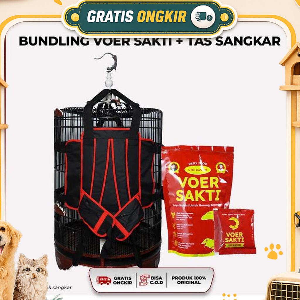 Tas Sangkar Burung & Voer Sakti Umi Kasum Multifungsi| Tas Gendong & Makanan Burung Burung Kicau | T
