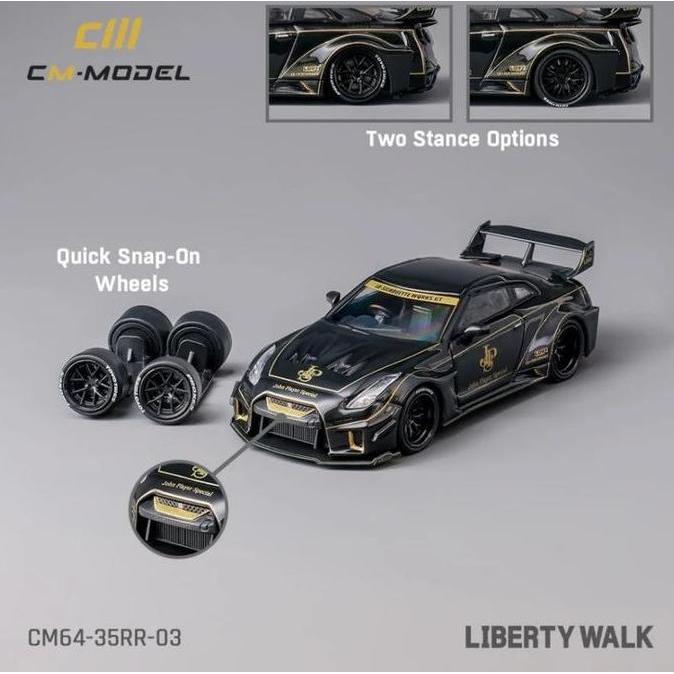 CM64-35RR-03 CM MODEL 1/64 NISSAN 35GTRR R35 BLACK LBWK SUPER SILHOUETTE IN BLACK JPS LIVERY AS2123
