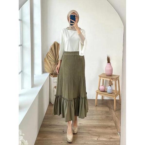 DF401 >> ROK SUSUN CLARA ROK LIDI PLISKET PREMIUM TINGKAT ROK POLOS CANTIK KERJA VIRAL GROSIR PGMTA